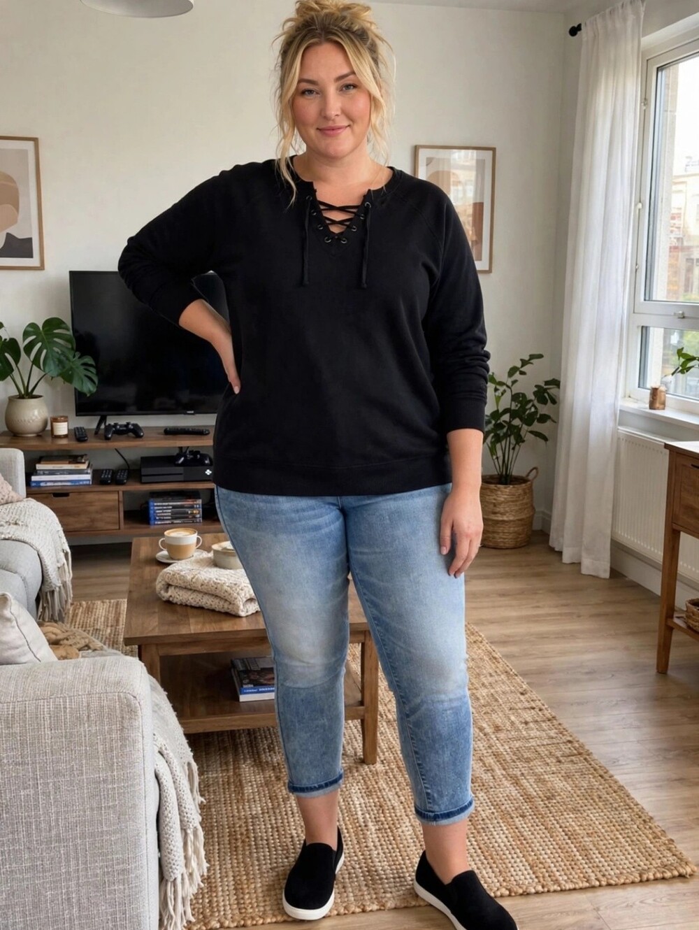 Torrid Lace-Up Black Women's Pullover Top